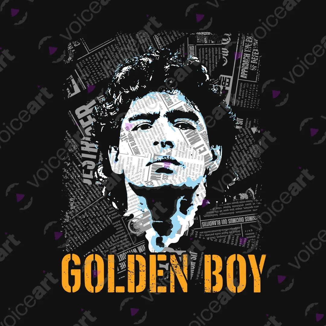 VOICEART Black Watermark Maradona The Golden Boy Sports Graphic Tee for Soccer Fans Short Sleeve Combed Cotton T-Shirt