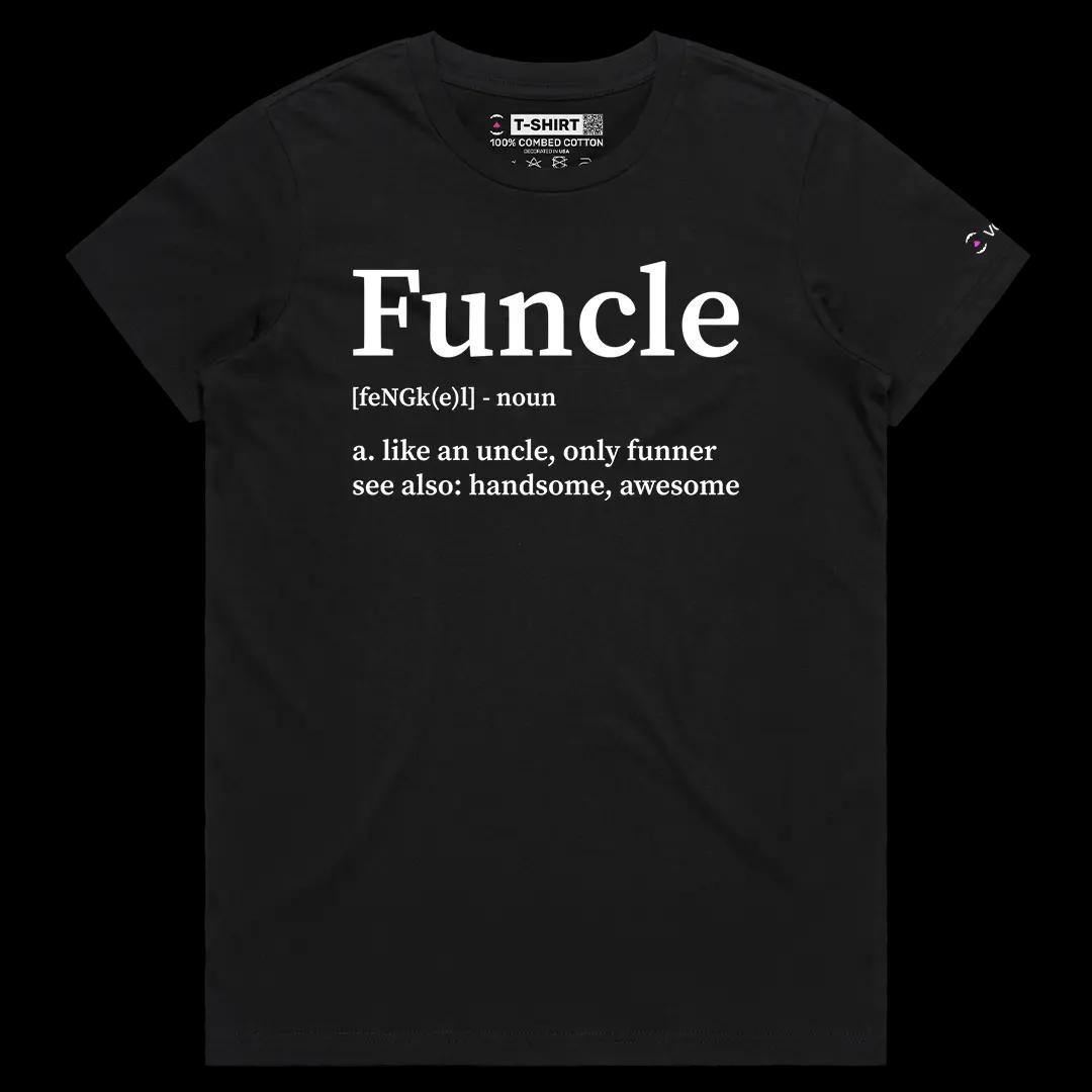VOICEART Black Female Regular Funcle Funny Typography T-Shirt Premium Graphic Funny Uncle Definition Mens Short Sleeve Tee