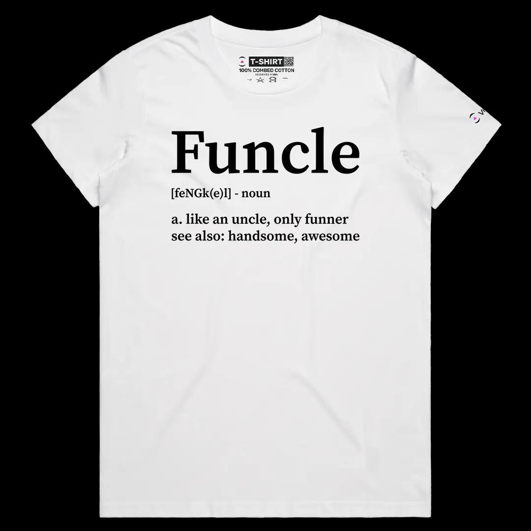 VOICEART White Female Regular Funcle Funny Typography T-Shirt Premium Graphic Funny Uncle Definition Mens Short Sleeve Tee