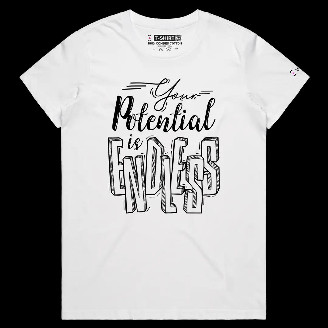 VOICEART White Female Regular Your Potential Is Endless Lifestyle Graphic Tee Inspiring Message Short Sleeve Cotton T-Shirt