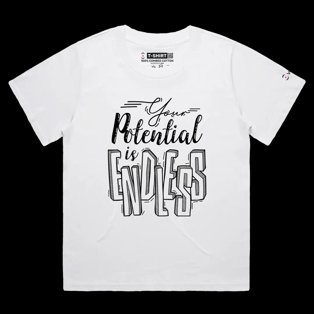 VOICEART White Female Loose Your Potential Is Endless Lifestyle Graphic Tee Inspiring Message Short Sleeve Cotton T-Shirt