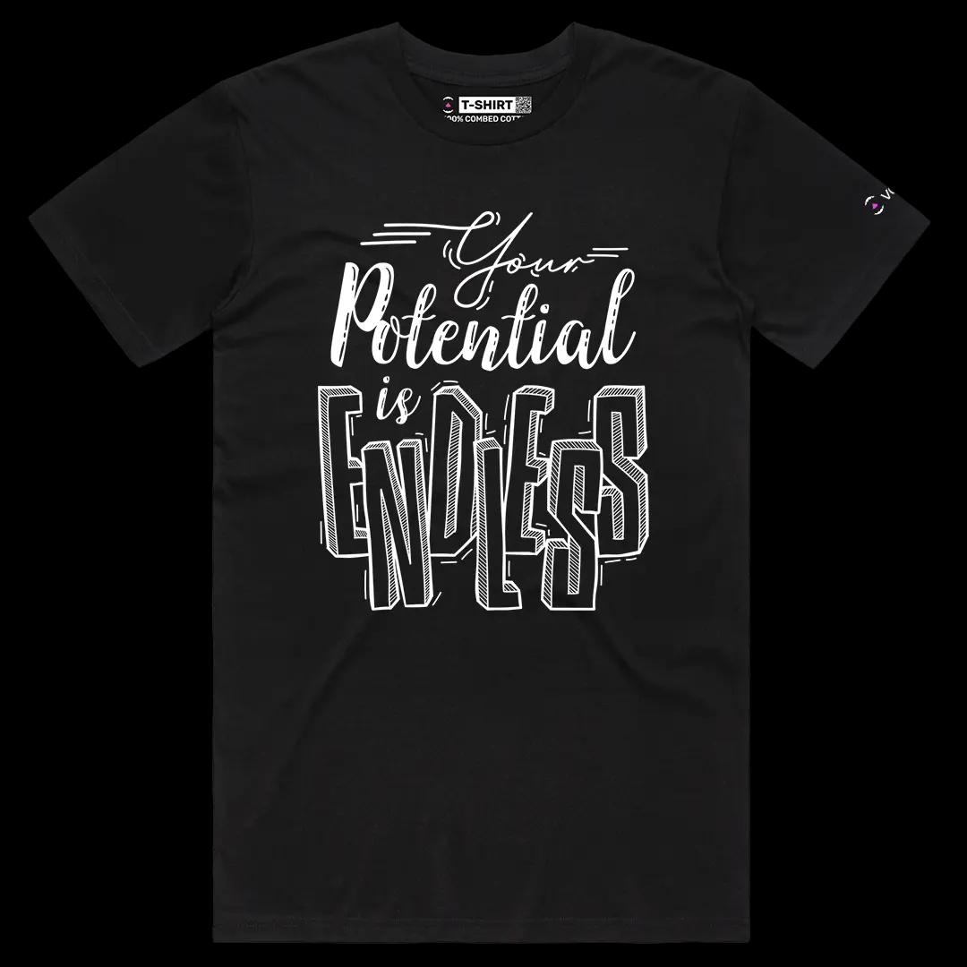 VOICEART Black Male Regular Your Potential Is Endless Lifestyle Graphic Tee Inspiring Message Short Sleeve Cotton T-Shirt