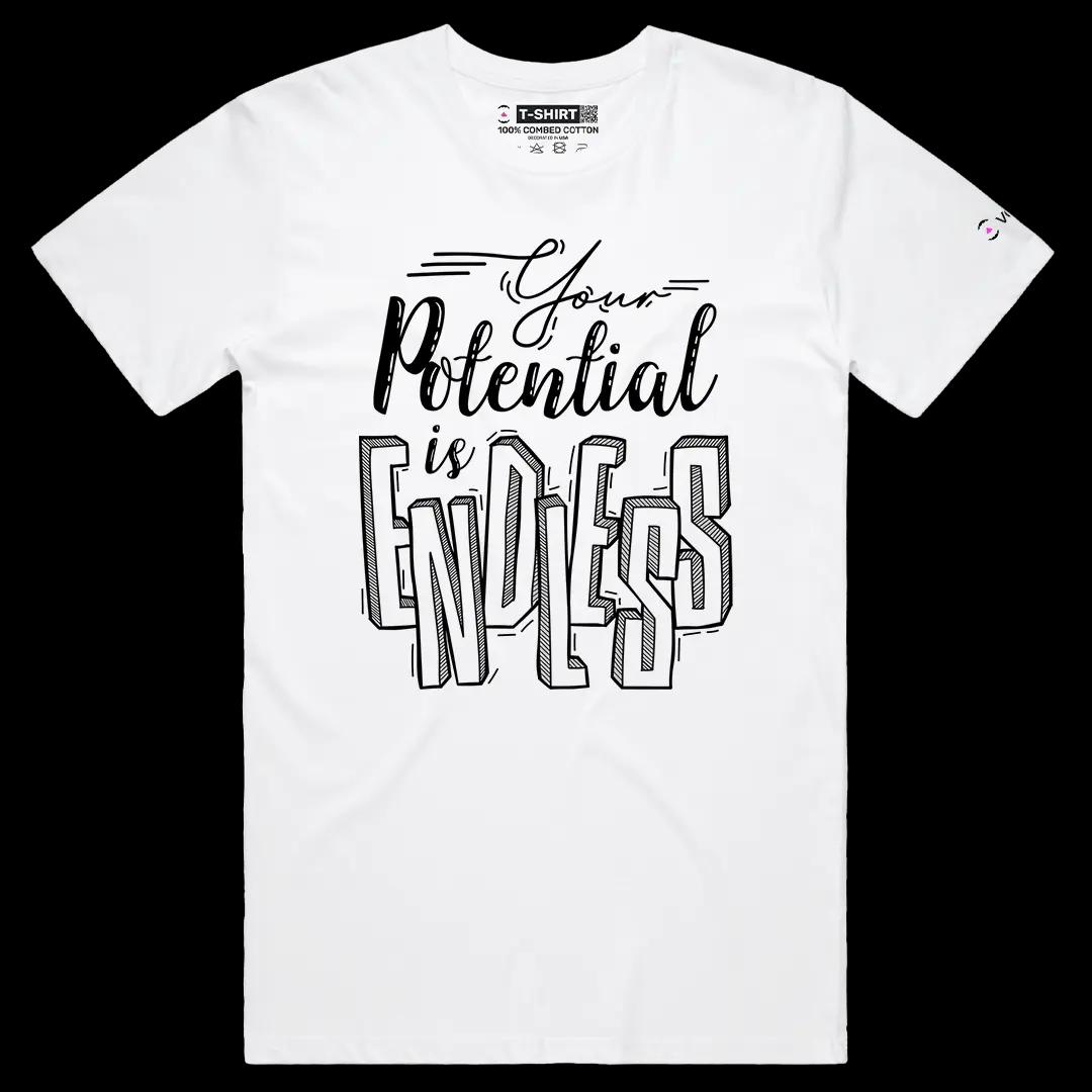 VOICEART White Male Regular Your Potential Is Endless Lifestyle Graphic Tee Inspiring Message Short Sleeve Cotton T-Shirt
