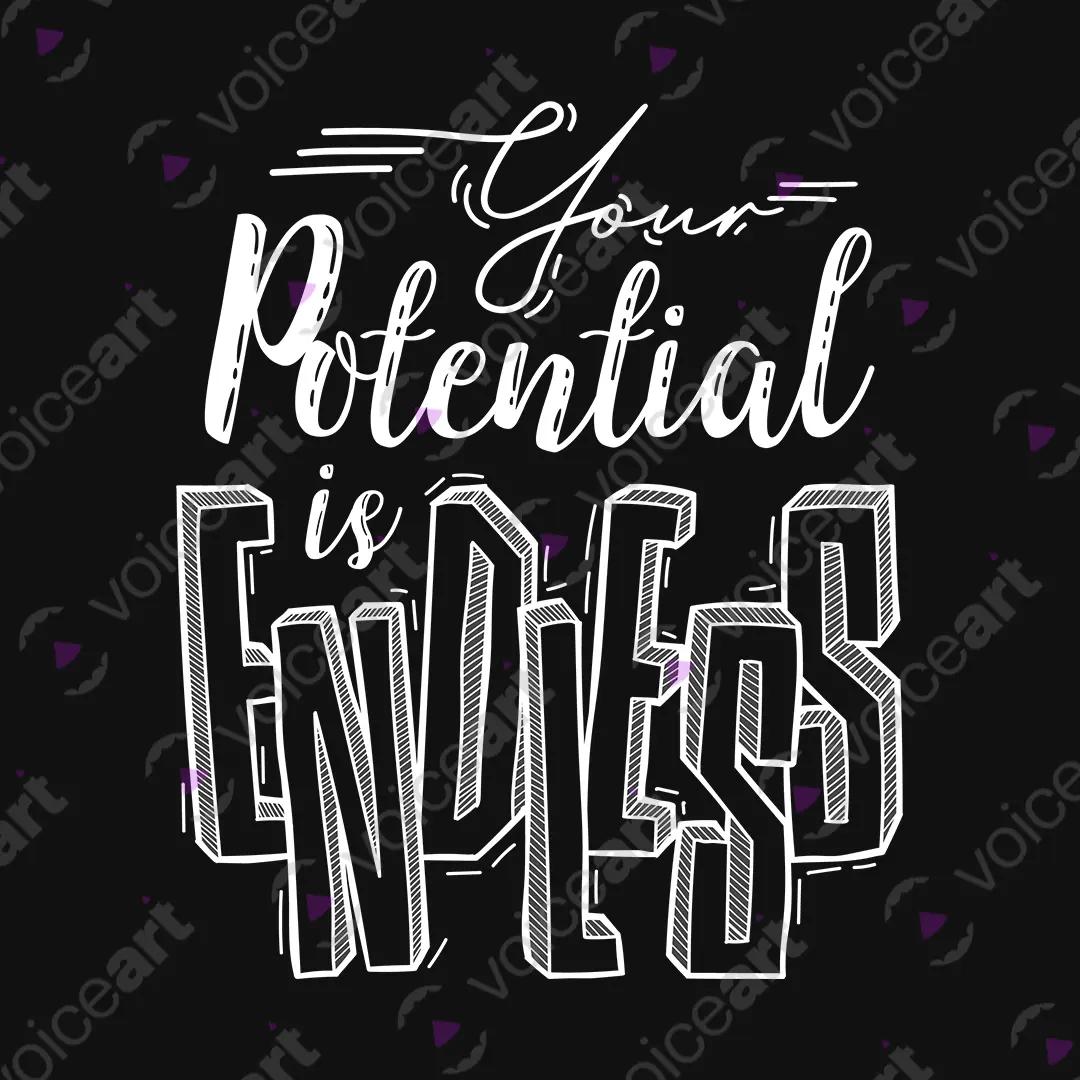 VOICEART Black Watermark Your Potential Is Endless Lifestyle Graphic Tee Inspiring Message Short Sleeve Cotton T-Shirt