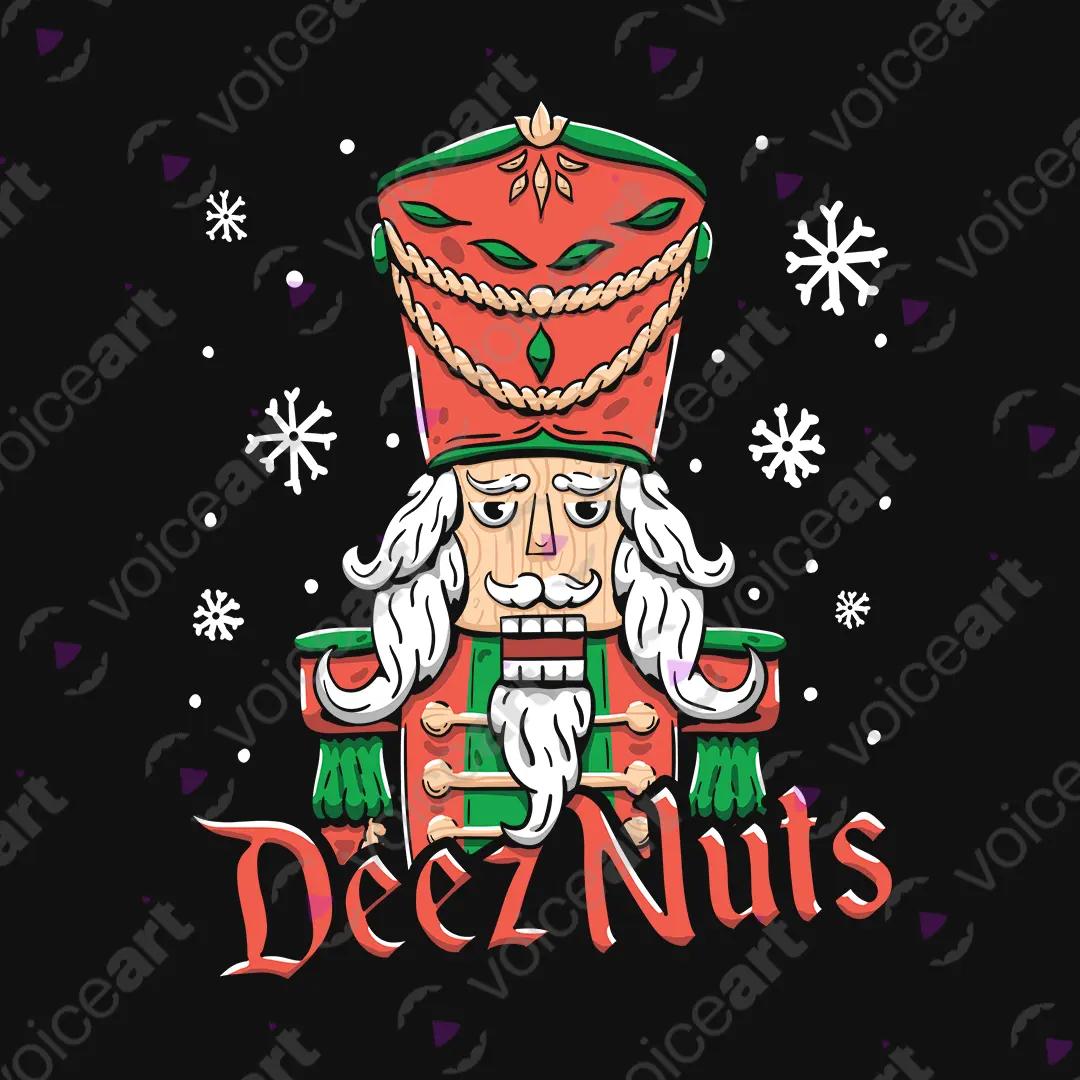 VOICEART Black Watermark Deez Nuts Funny Graphic Tee with Nutcracker Wordplay Short Sleeve Combed Cotton T-Shirt