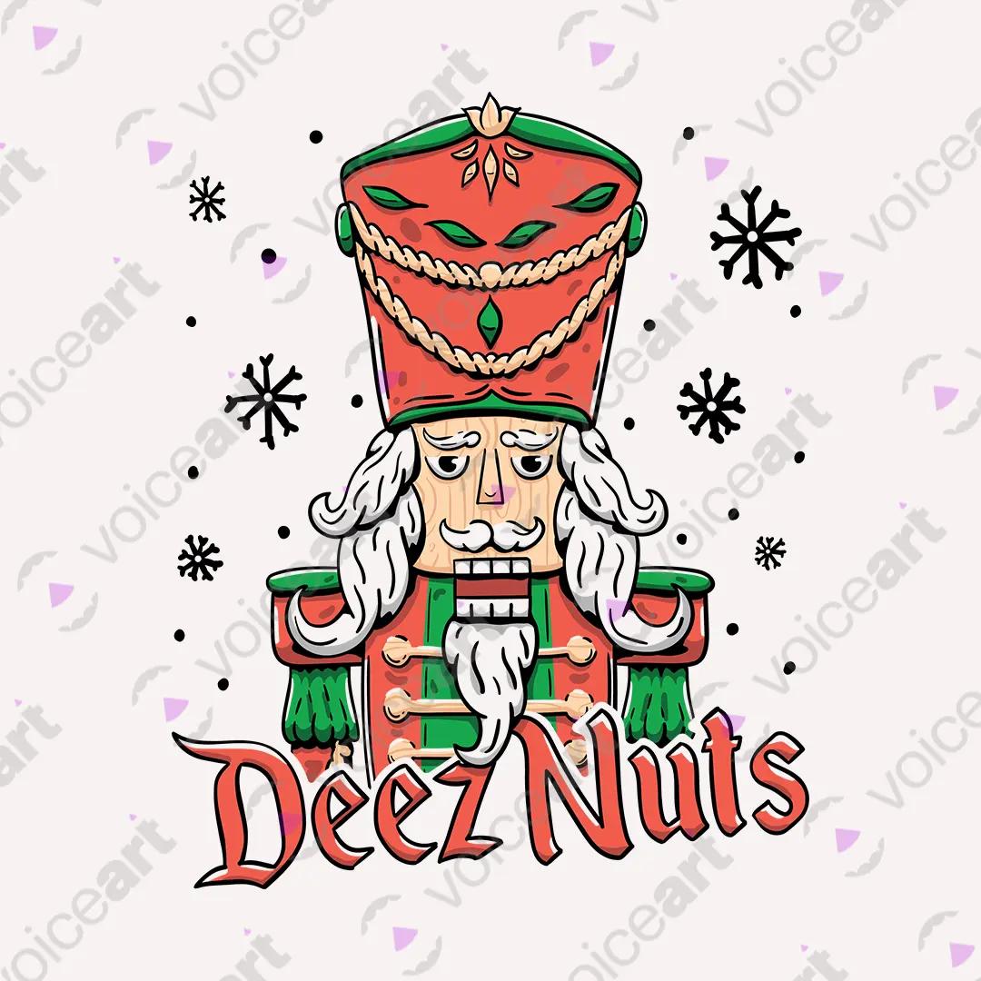 VOICEART White Watermark Deez Nuts Funny Graphic Tee with Nutcracker Wordplay Short Sleeve Combed Cotton T-Shirt