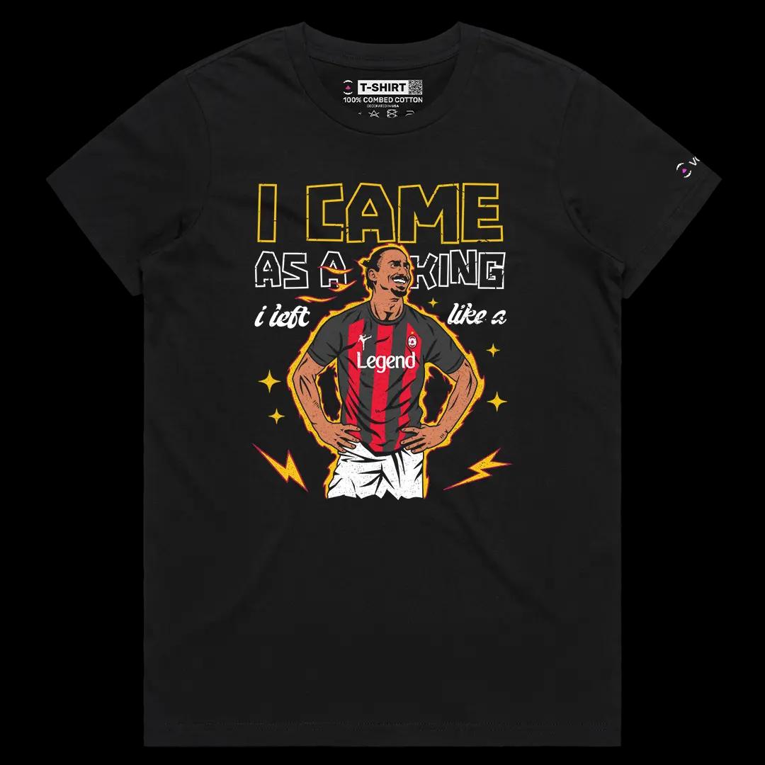 VOICEART Black Female Regular King Zlatan Famous Quote Sports Graphic Tee for Soccer Fans Short Sleeve Combed Cotton T-Shirt