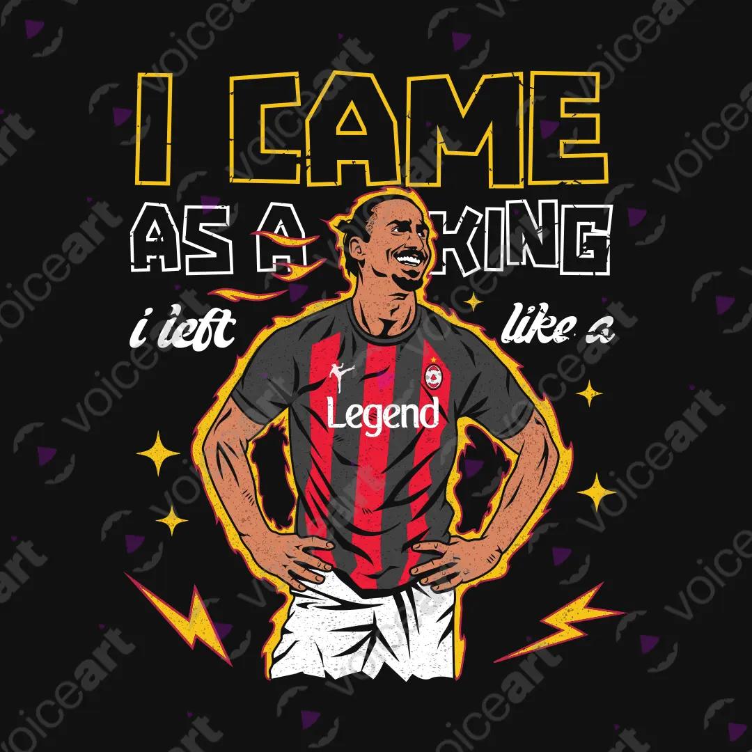 VOICEART Black Watermark King Zlatan Famous Quote Sports Graphic Tee for Soccer Fans Short Sleeve Combed Cotton T-Shirt