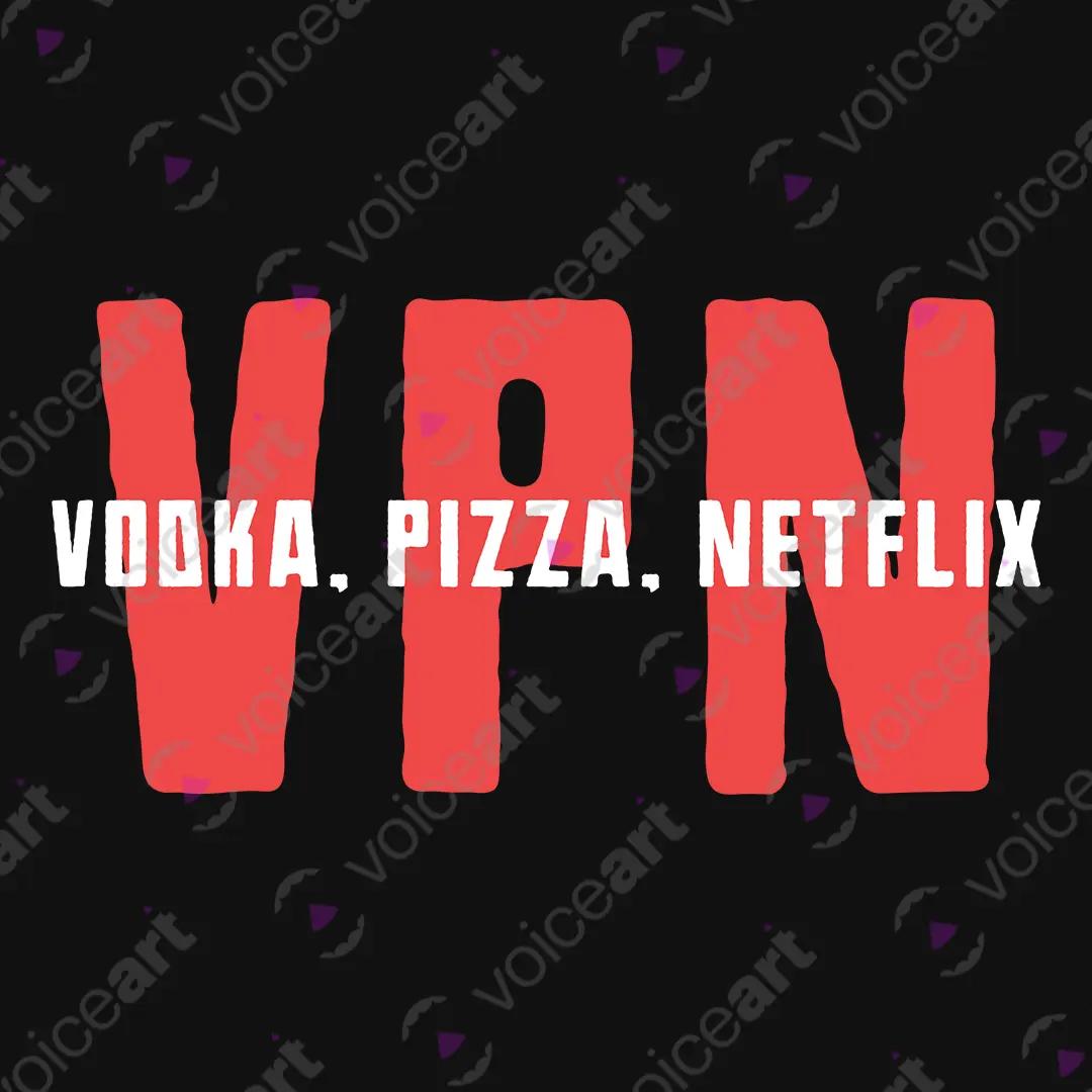 VOICEART Black Watermark VPN Vodka Pizza Netflix Graphic Meme Tee with Sarcastic Joke Short Sleeve Cotton T-Shirt