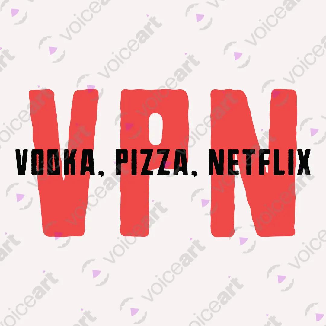 VOICEART White Watermark VPN Vodka Pizza Netflix Graphic Meme Tee with Sarcastic Joke Short Sleeve Cotton T-Shirt