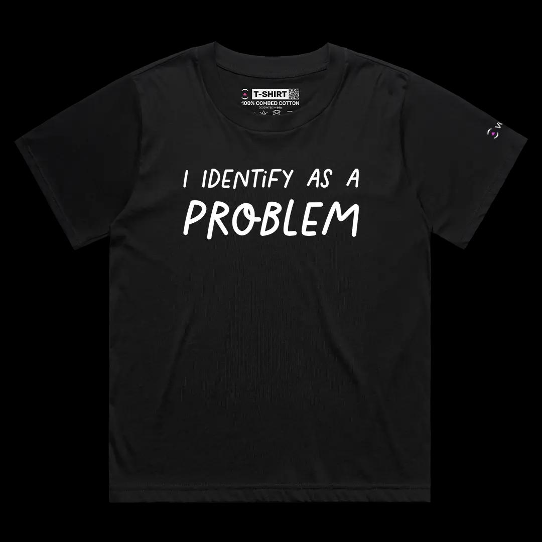 VOICEART Black Female Loose I Identify as a Problem Funny Meme Tee Sarcastic Joke Cotton T-Shirt for Men and Women