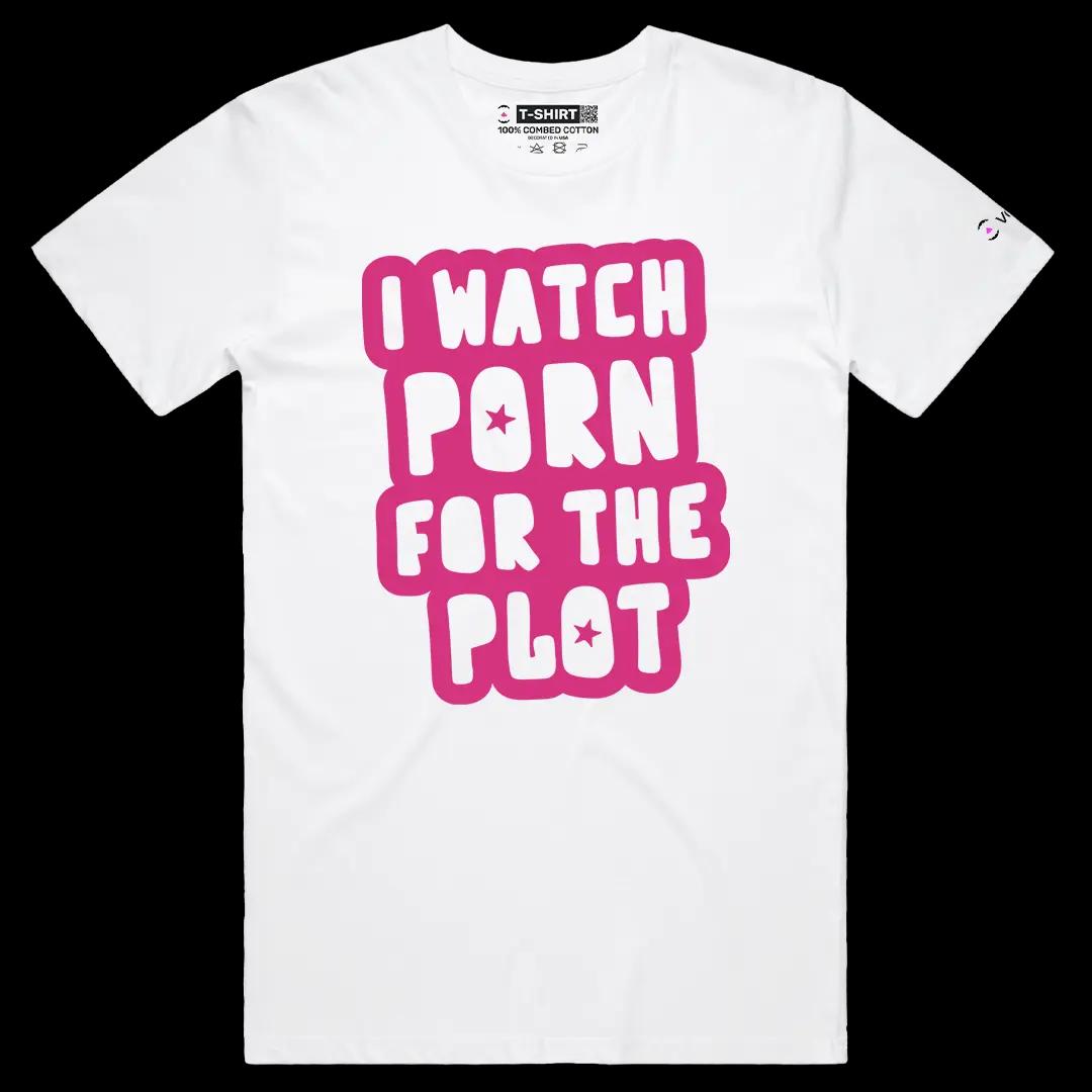 VOICEART White Male Regular I Watch Porn For The Plot Funny Meme Tee Short Sleeve Combed Cotton T-Shirt for Men and Women