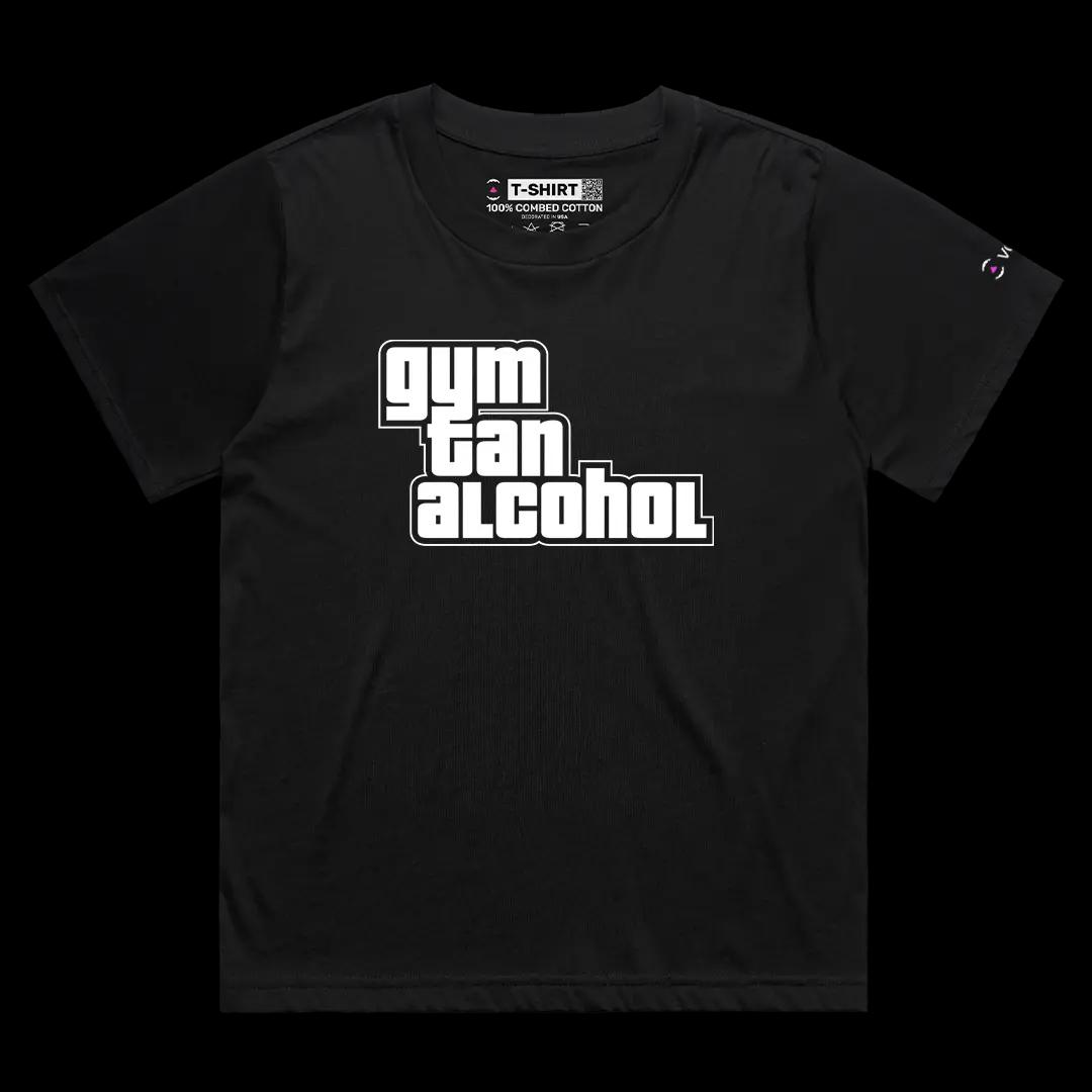 VOICEART Black Female Loose Gym Tan Alcohol Funny Graphic Meme Tee Short Sleeve Combed Cotton T-Shirt for Men and Women GTA