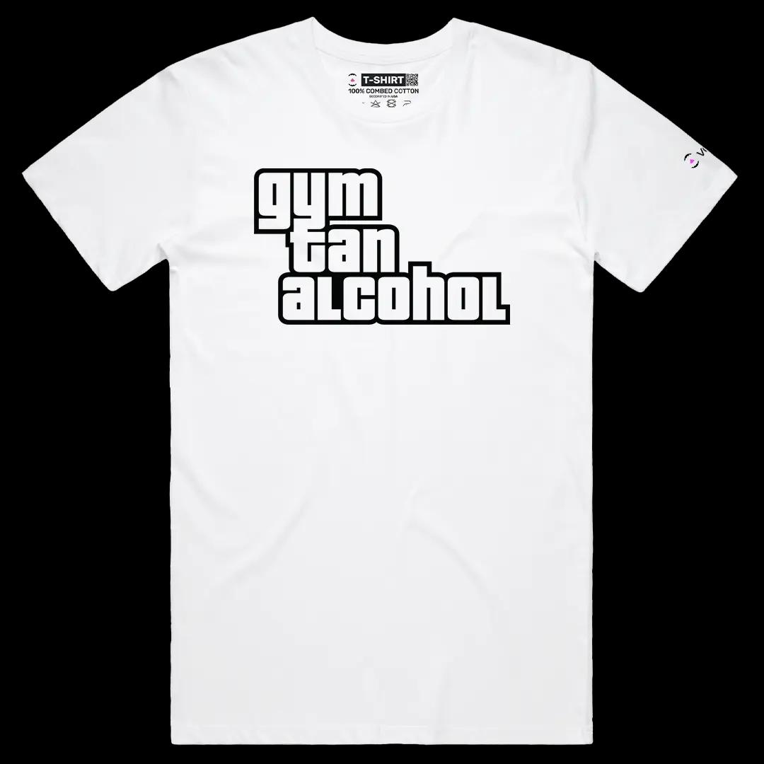 VOICEART White Male Regular Gym Tan Alcohol Funny Graphic Meme Tee Short Sleeve Combed Cotton T-Shirt for Men and Women GTA