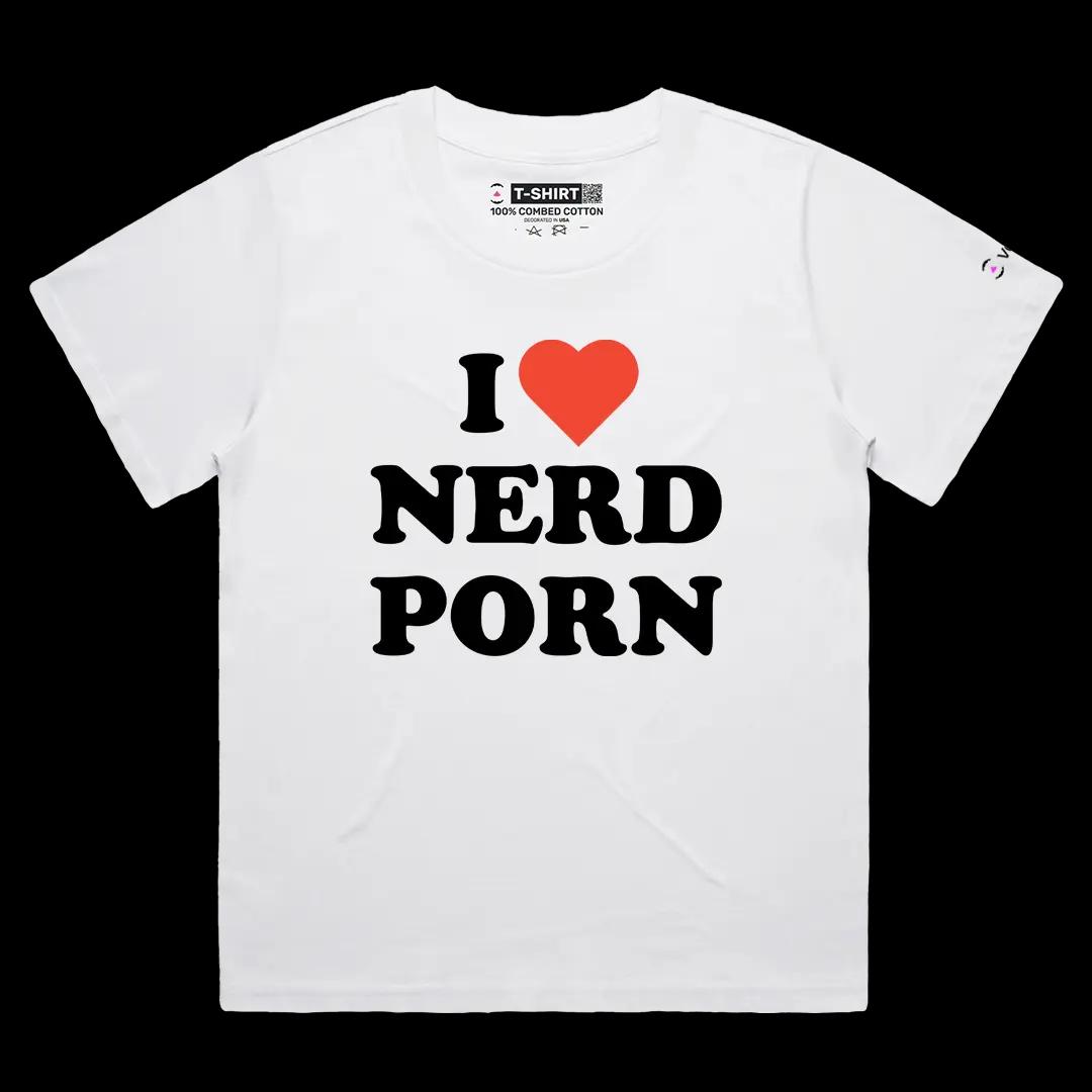 VOICEART White Female Loose I Love Nerd Porn Funny Meme Tee with Dark Humor Short Sleeve Cotton T-Shirt for Men and Women