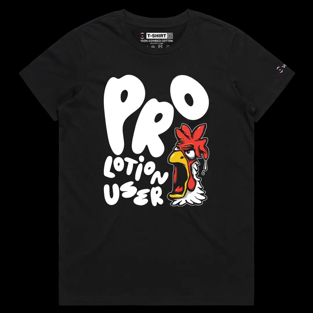 VOICEART Black Female Regular Pro Lotion User Funny Graphic Meme Tee Short Sleeve Combed Cotton T-Shirt for Men and Women