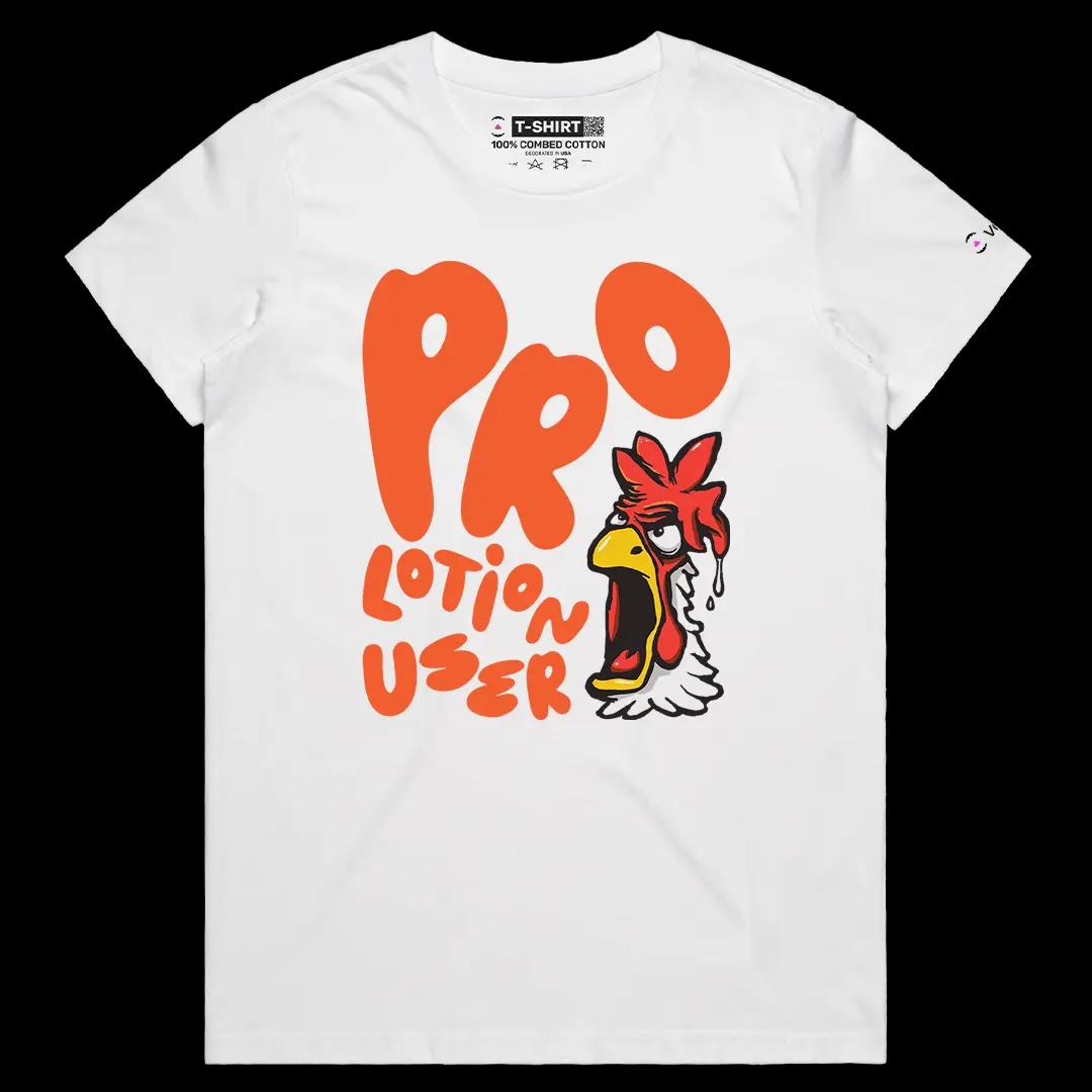 VOICEART White Female Regular Pro Lotion User Funny Graphic Meme Tee Short Sleeve Combed Cotton T-Shirt for Men and Women