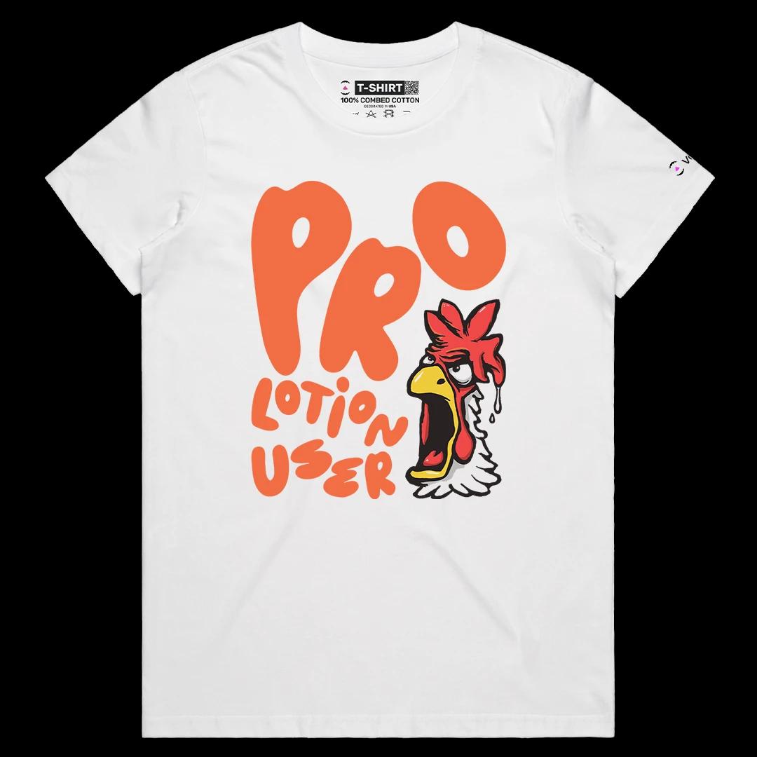 VOICEART White Female Regular Pro Lotion User Funny Graphic Meme Tee Short Sleeve Combed Cotton T-Shirt for Men and Women