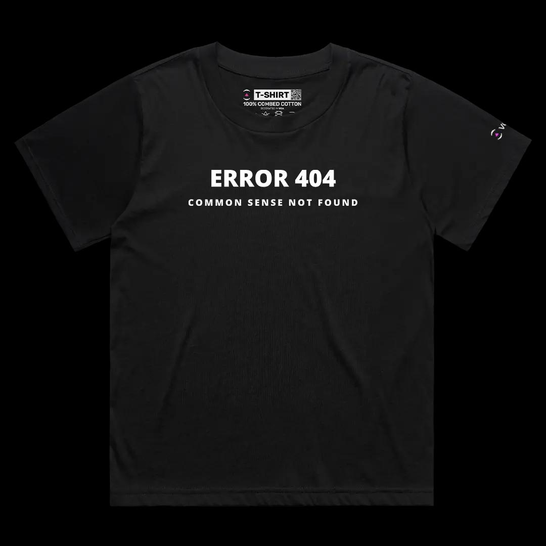 VOICEART Black Female Loose Error 404 Common Sense Not Found Meme Tee with Sarcastic Joke Short Sleeve Cotton T-Shirt