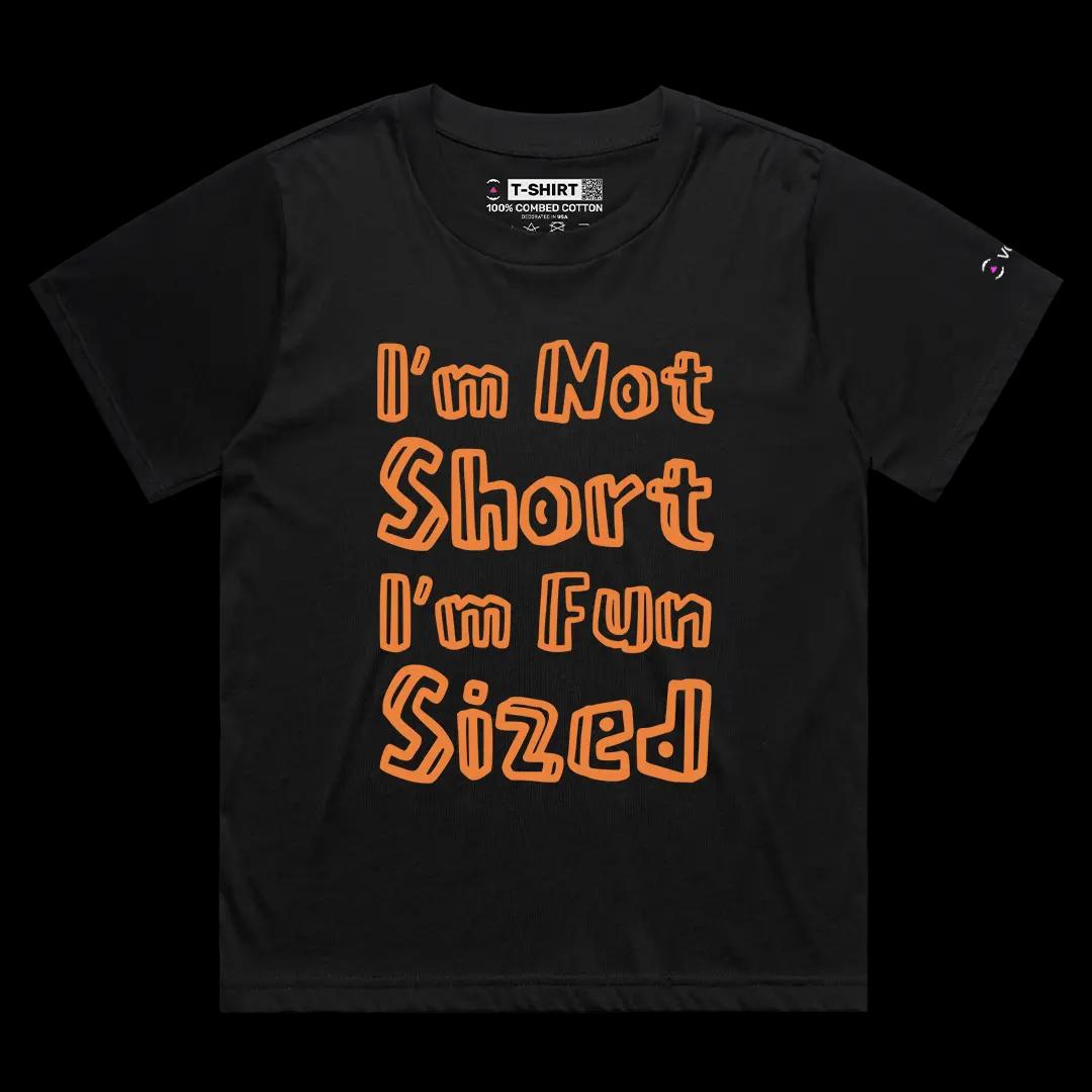 VOICEART Black Female Loose I am Not Short I am Fun Sized Funny Meme Tee with Sarcastic Joke Short Sleeve Cotton T-Shirt