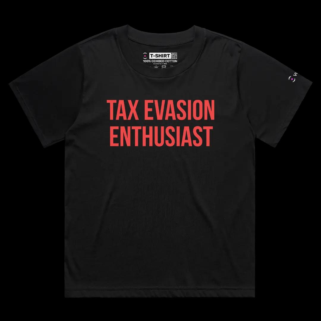 VOICEART Black Female Loose Tax Evasion Enthusiast Funny Meme Tee Sarcastic Joke Short Sleeve Cotton Shirt Men and Women