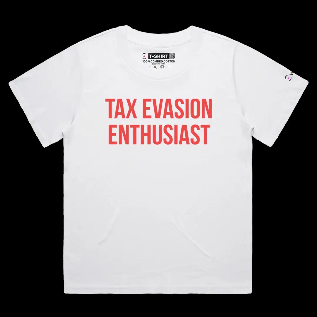 VOICEART White Female Loose Tax Evasion Enthusiast Funny Meme Tee Sarcastic Joke Short Sleeve Cotton Shirt Men and Women