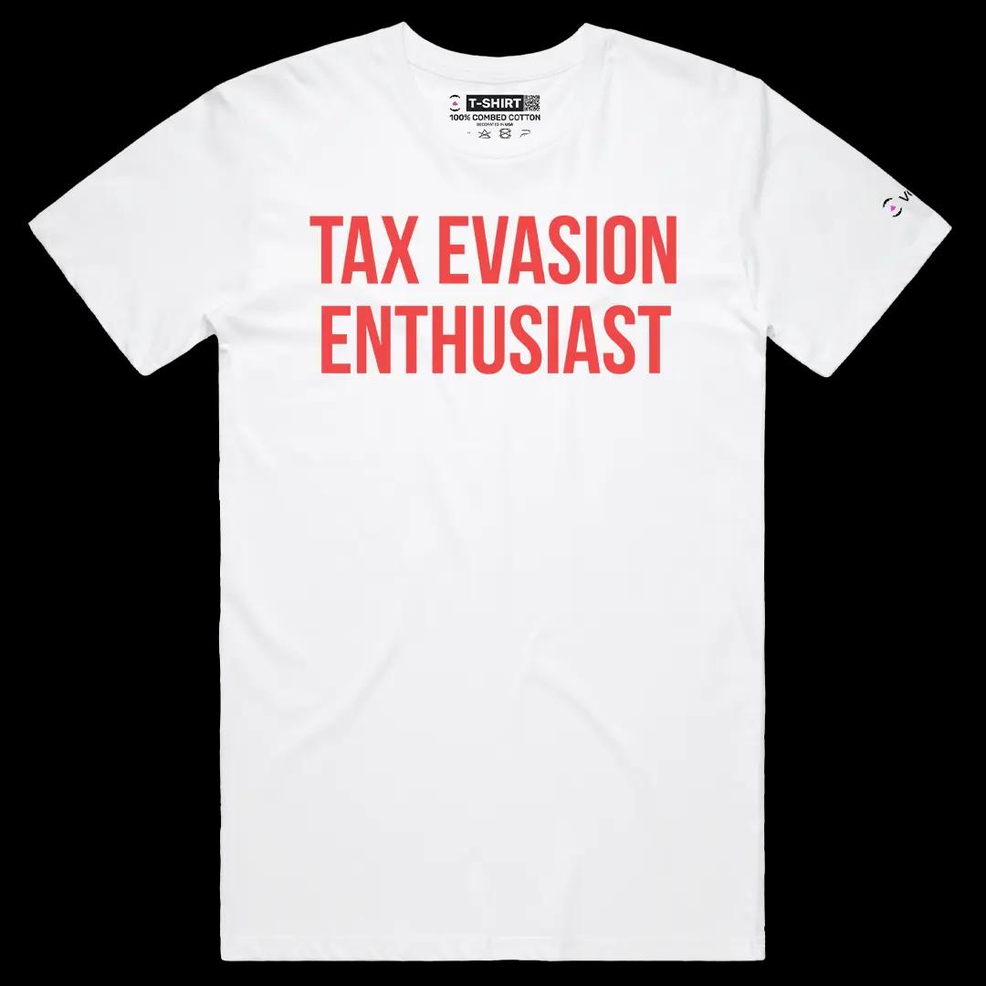 VOICEART White Male Regular Tax Evasion Enthusiast Funny Meme Tee Sarcastic Joke Short Sleeve Cotton Shirt Men and Women