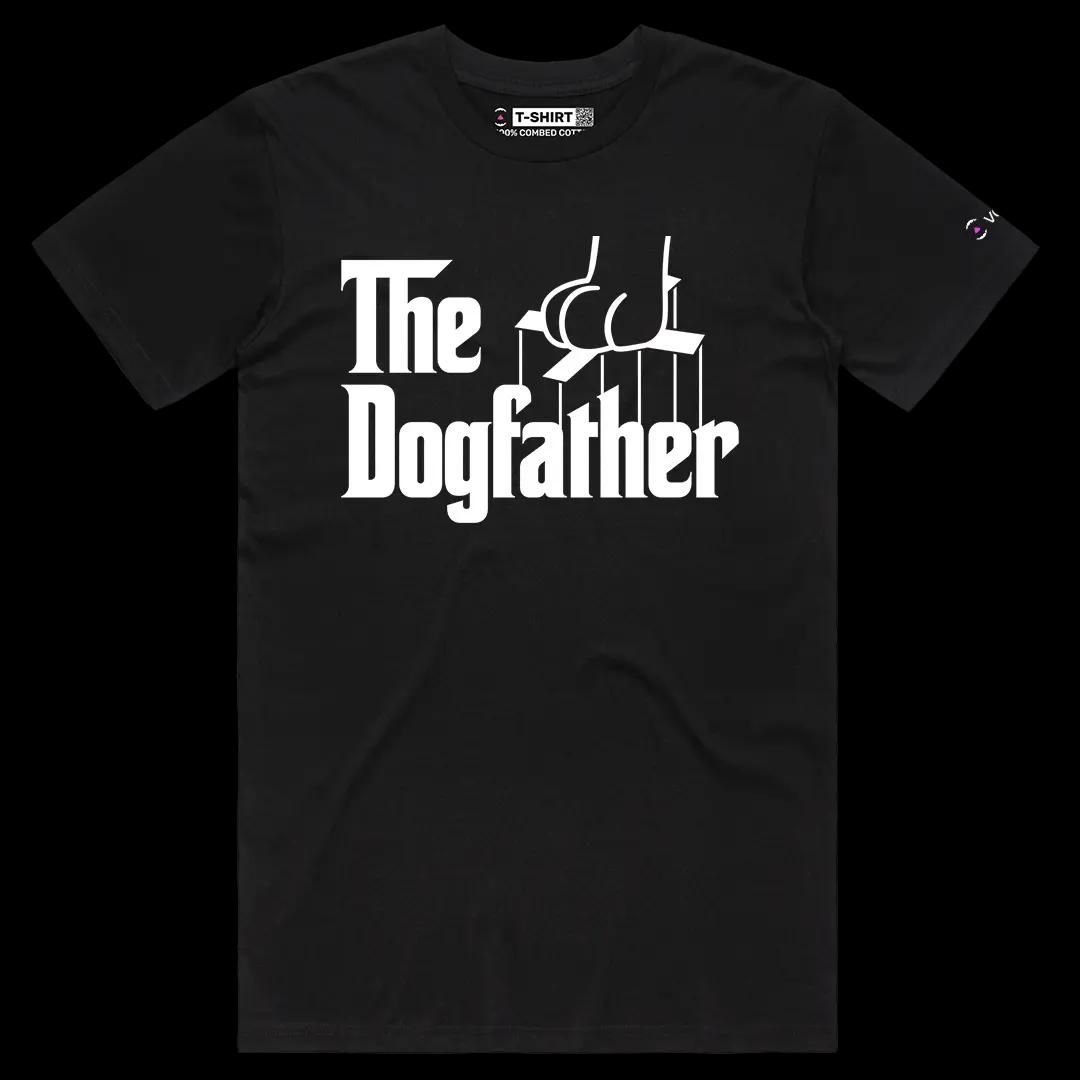 VOICEART Black Male Regular The Dogfather Funny Graphic Meme Tee with a Wordplay Short Sleeve Combed Cotton T-Shirt
