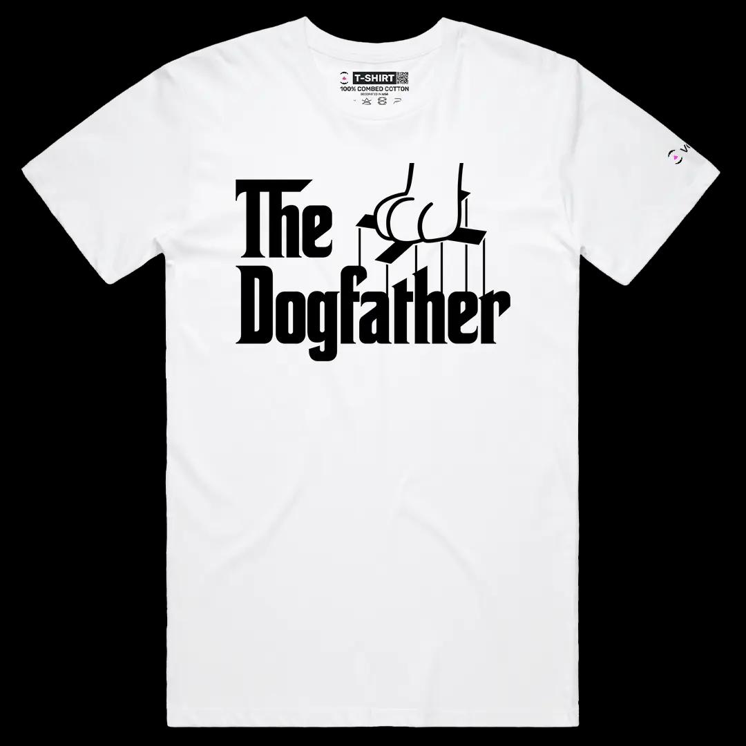 VOICEART White Male Regular The Dogfather Funny Graphic Meme Tee with a Wordplay Short Sleeve Combed Cotton T-Shirt
