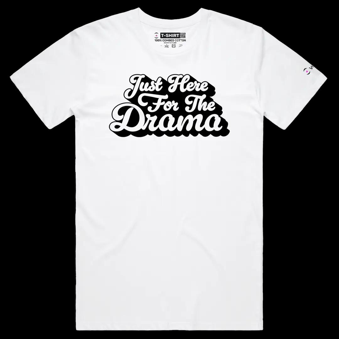 VOICEART White Male Regular Just Here For The Drama Funny Tee Sarcastic Joke Short Sleeve Cotton T-Shirt for Men and Women