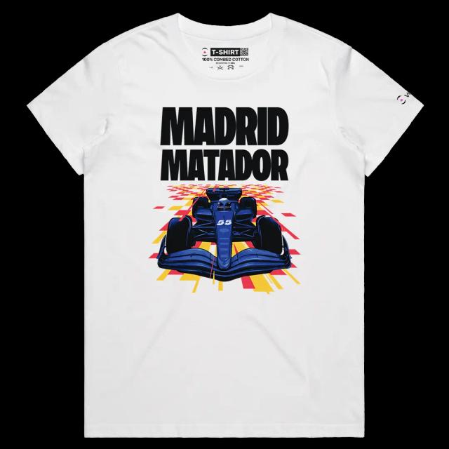 VOICEART White Female Regular Carlos Sainz Madrid Matador Sports Graphic Tee Formula Racing Fans T-Shirt for Men and Women v1