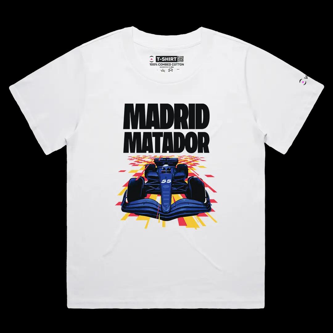 VOICEART White Female Loose Carlos Sainz Madrid Matador Sports Graphic Tee Formula Racing Fans T-Shirt for Men and Women v1