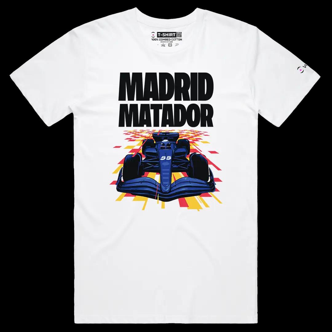 VOICEART White Male Regular Carlos Sainz Madrid Matador Sports Graphic Tee Formula Racing Fans T-Shirt for Men and Women v1