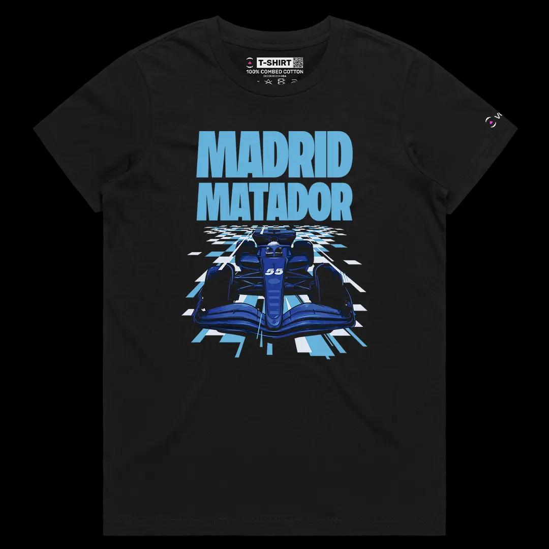 VOICEART Black Female Regular Carlos Sainz Madrid Matador Sports Graphic Tee Formula Racing Fans T-Shirt for Men and Women v2
