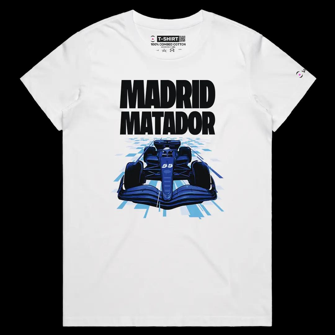 VOICEART White Female Regular Carlos Sainz Madrid Matador Sports Graphic Tee Formula Racing Fans T-Shirt for Men and Women v2