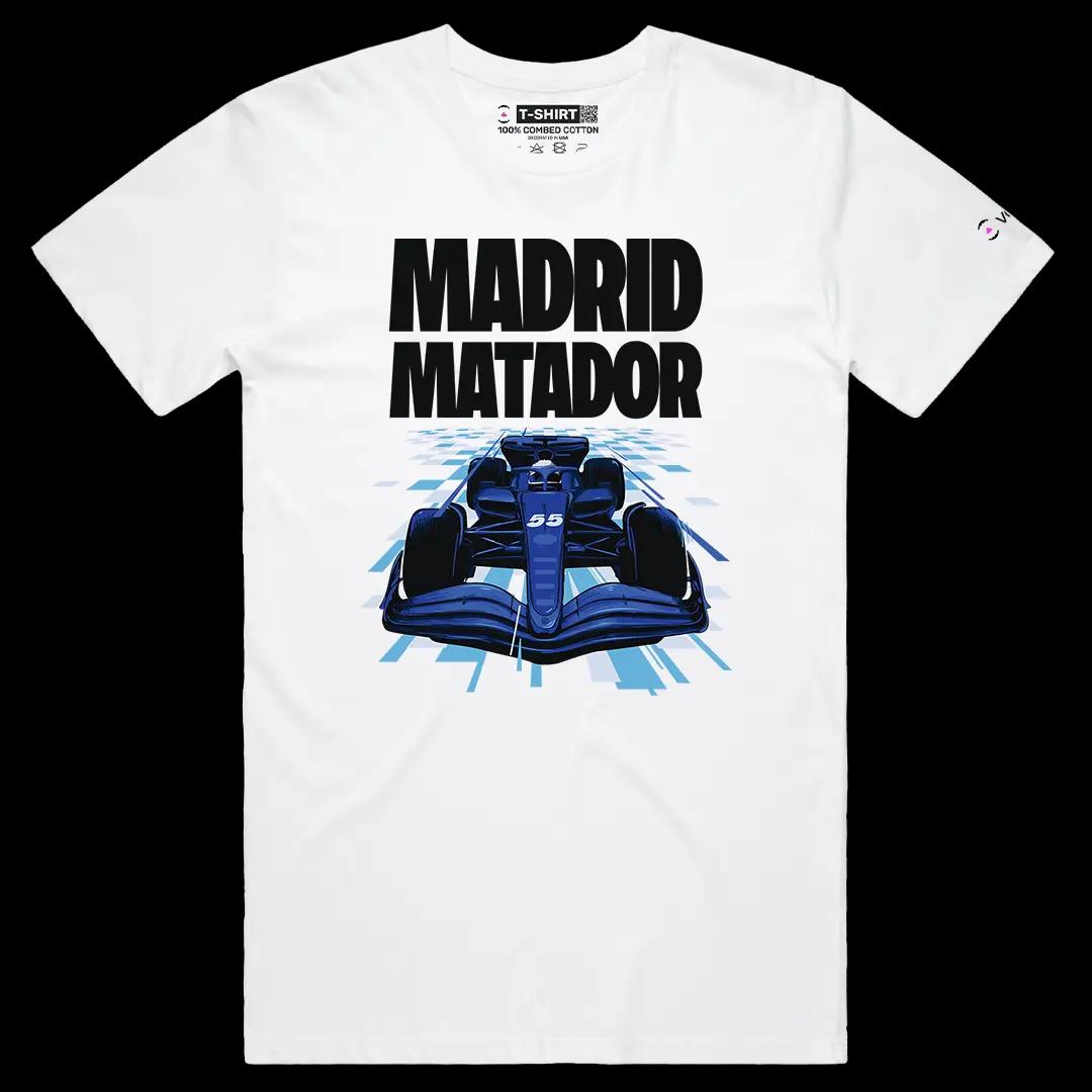 VOICEART White Male Regular Carlos Sainz Madrid Matador Sports Graphic Tee Formula Racing Fans T-Shirt for Men and Women v2