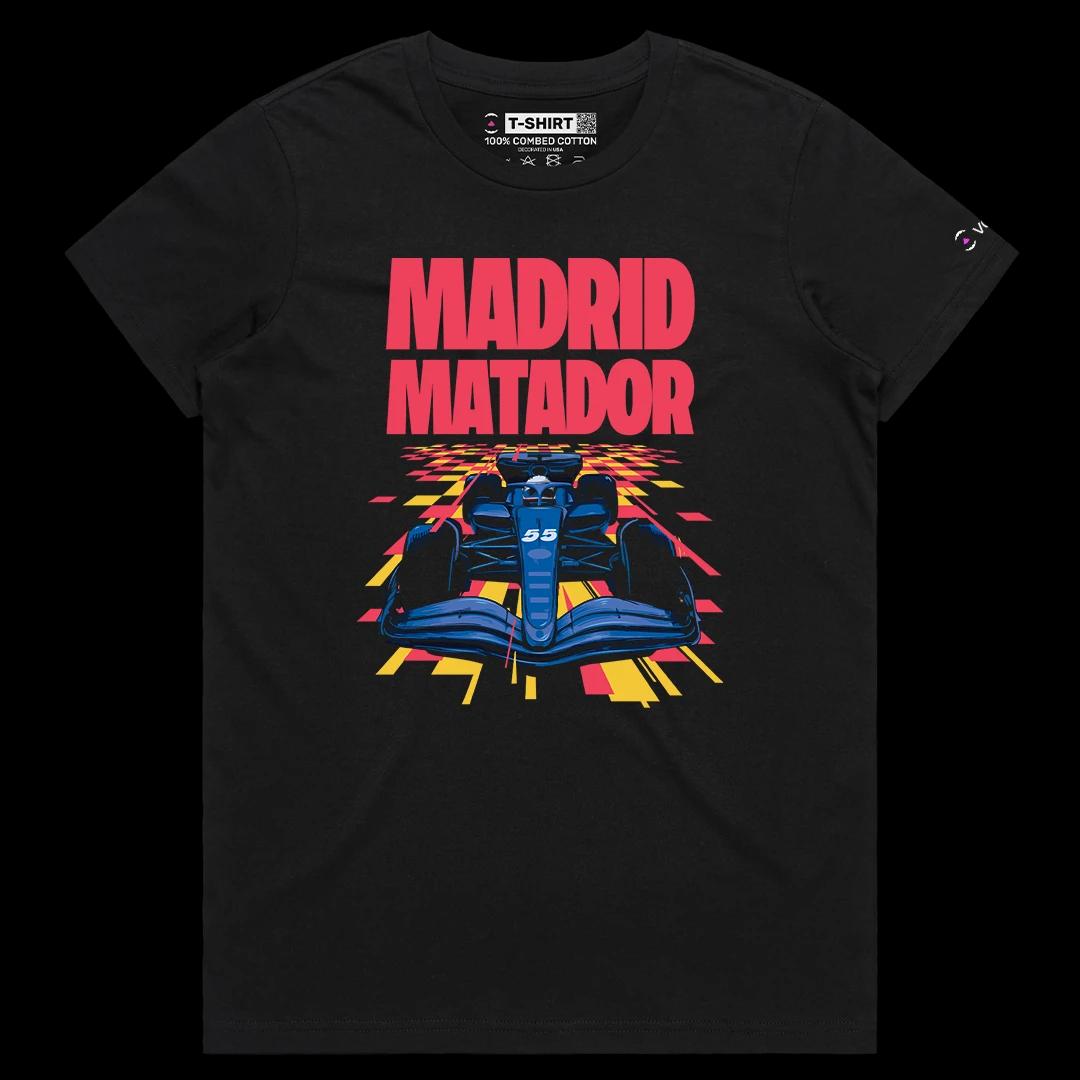 VOICEART Black Female Regular Carlos Sainz Madrid Matador Sports Graphic Tee Formula Racing Fans T-Shirt for Men and Women v1