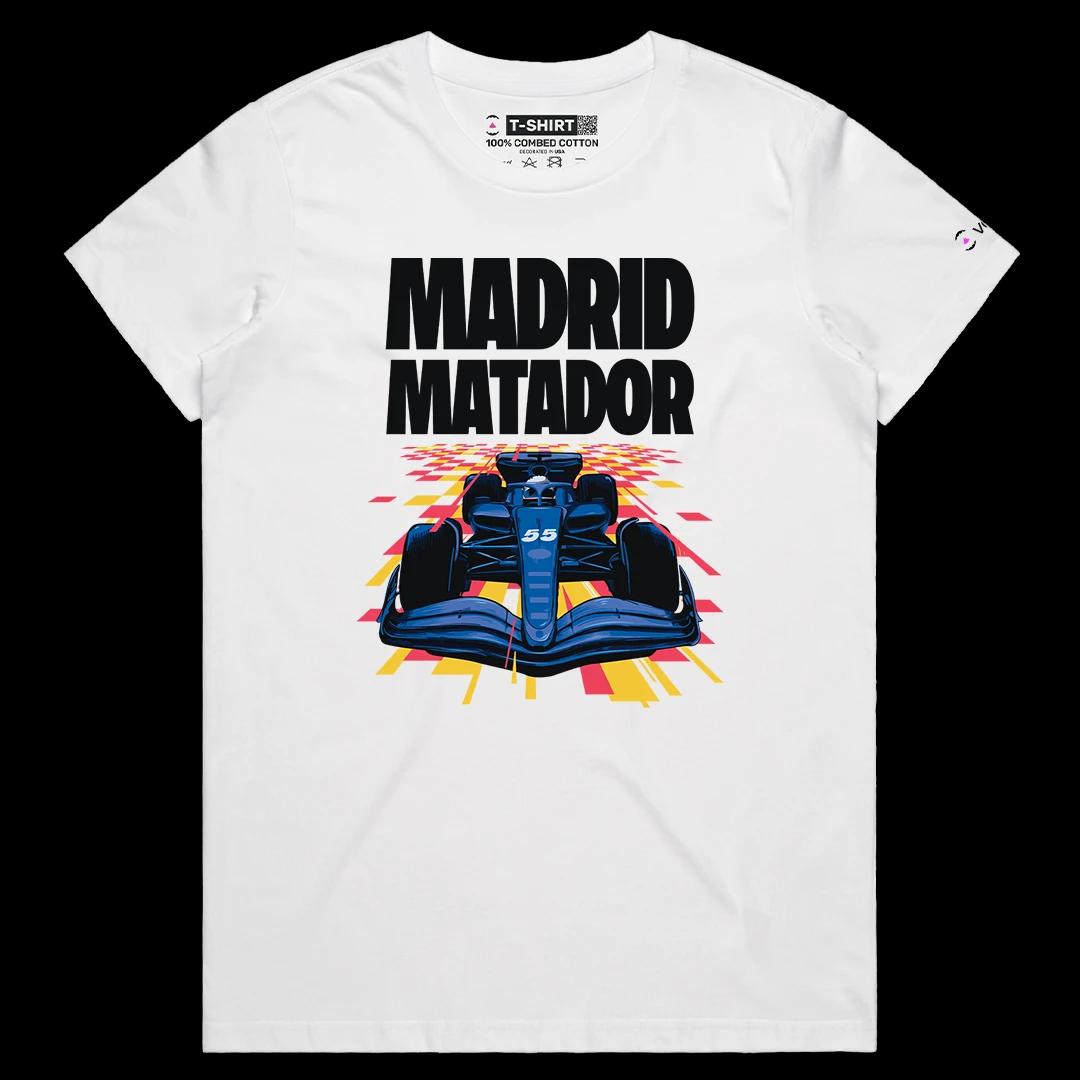 VOICEART White Female Regular Carlos Sainz Madrid Matador Sports Graphic Tee Formula Racing Fans T-Shirt for Men and Women v1