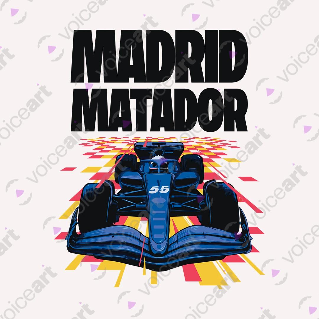 VOICEART White Watermark Carlos Sainz Madrid Matador Sports Graphic Tee Formula Racing Fans T-Shirt for Men and Women v1