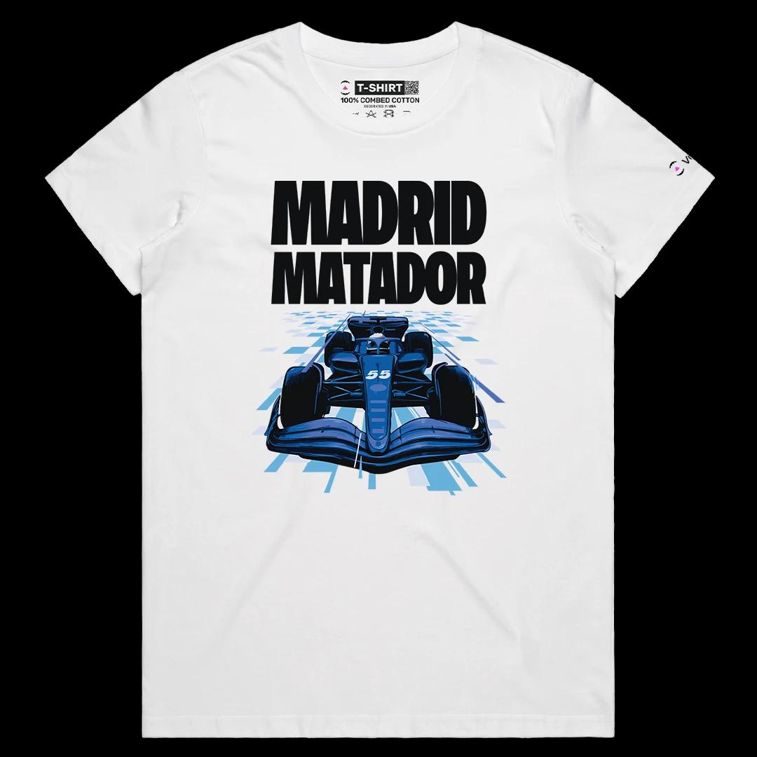 VOICEART White Female Regular Carlos Sainz Madrid Matador Sports Graphic Tee Formula Racing Fans T-Shirt for Men and Women v2