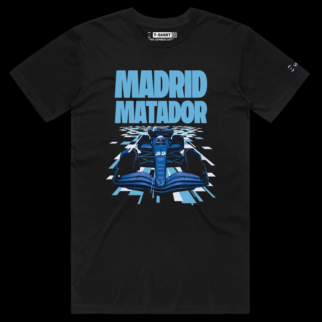 VOICEART Black Male Regular Carlos Sainz Madrid Matador Sports Graphic Tee Formula Racing Fans T-Shirt for Men and Women v2