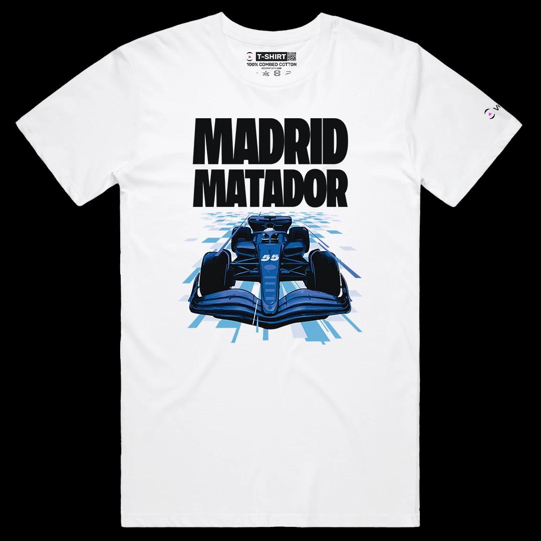 VOICEART White Male Regular Carlos Sainz Madrid Matador Sports Graphic Tee Formula Racing Fans T-Shirt for Men and Women v2