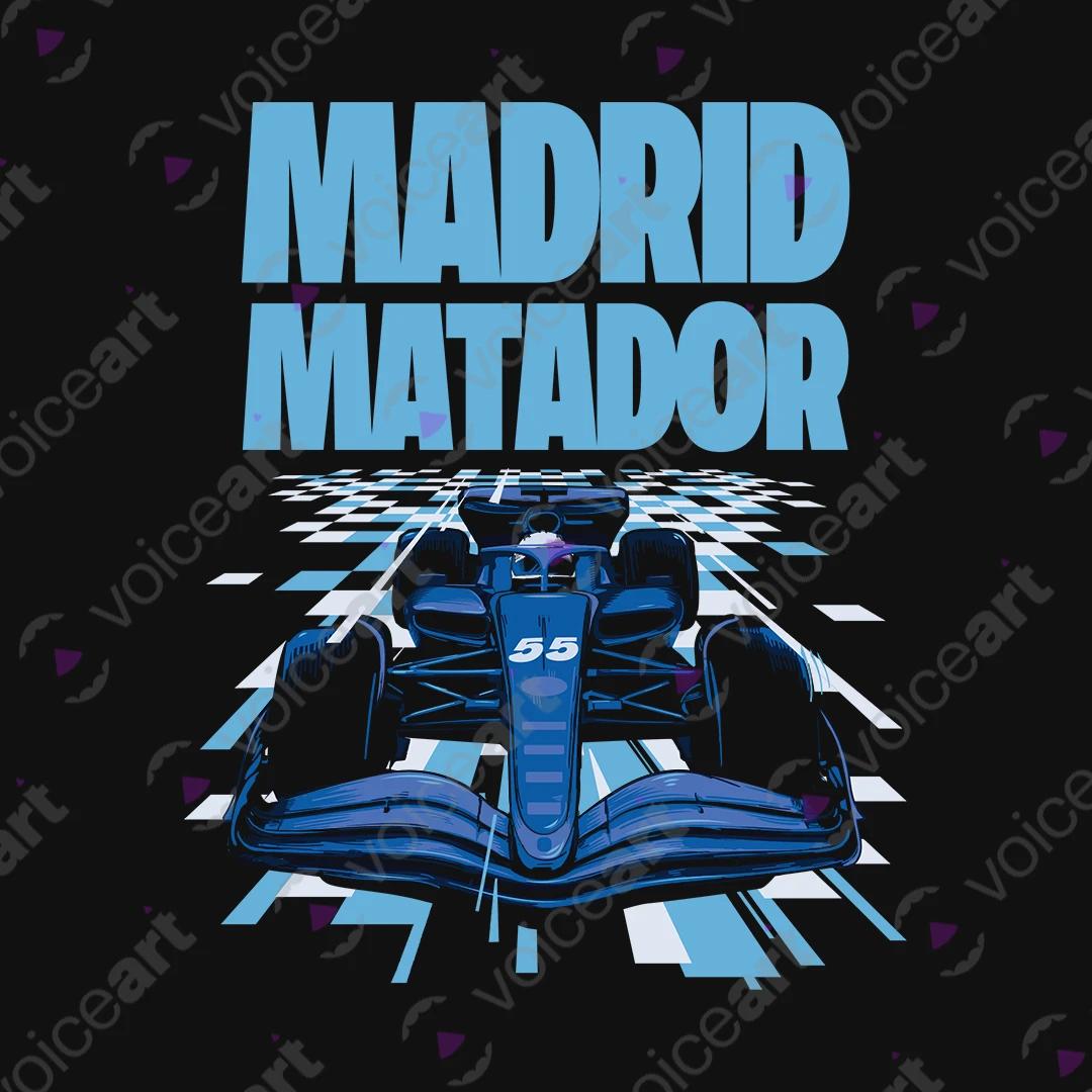 VOICEART Black Watermark Carlos Sainz Madrid Matador Sports Graphic Tee Formula Racing Fans T-Shirt for Men and Women v2