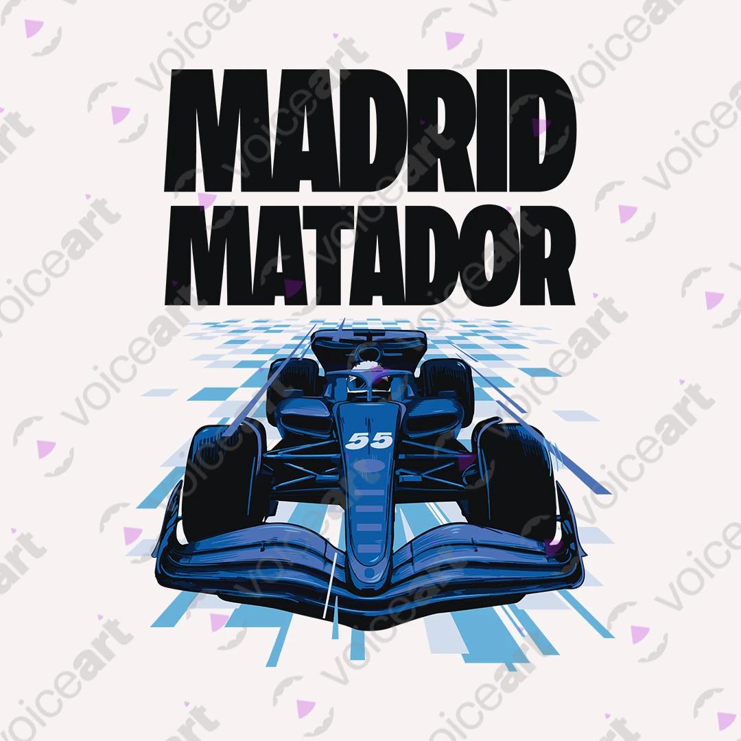 VOICEART White Watermark Carlos Sainz Madrid Matador Sports Graphic Tee Formula Racing Fans T-Shirt for Men and Women v2