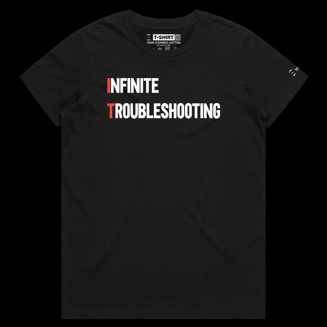 VOICEART Black Female Regular Infinite Troubleshooting Funny Meme Tee Short Sleeve Combed Cotton T-Shirt for Men and Women