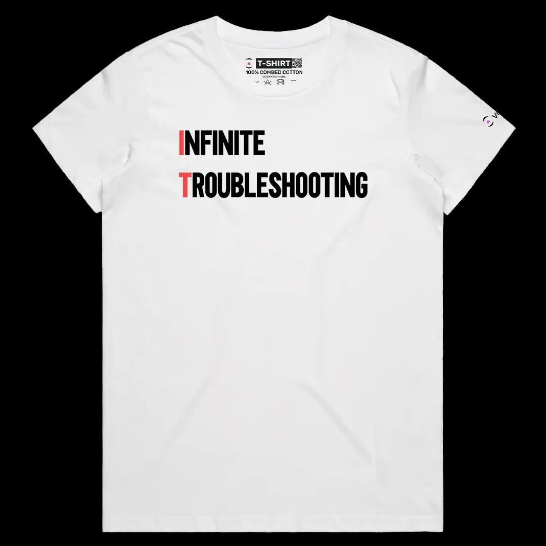 VOICEART White Female Regular Infinite Troubleshooting Funny Meme Tee Short Sleeve Combed Cotton T-Shirt for Men and Women