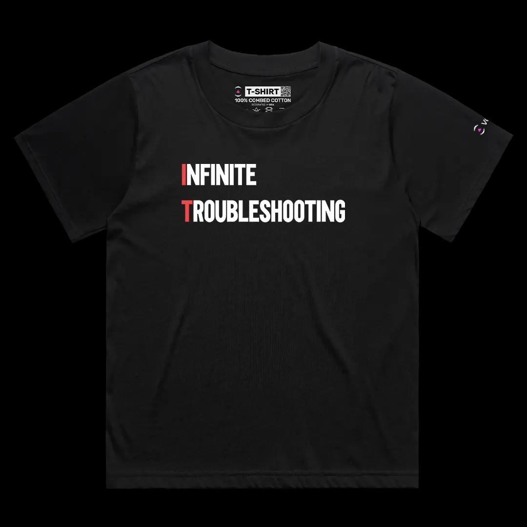 VOICEART Black Female Loose Infinite Troubleshooting Funny Meme Tee Short Sleeve Combed Cotton T-Shirt for Men and Women