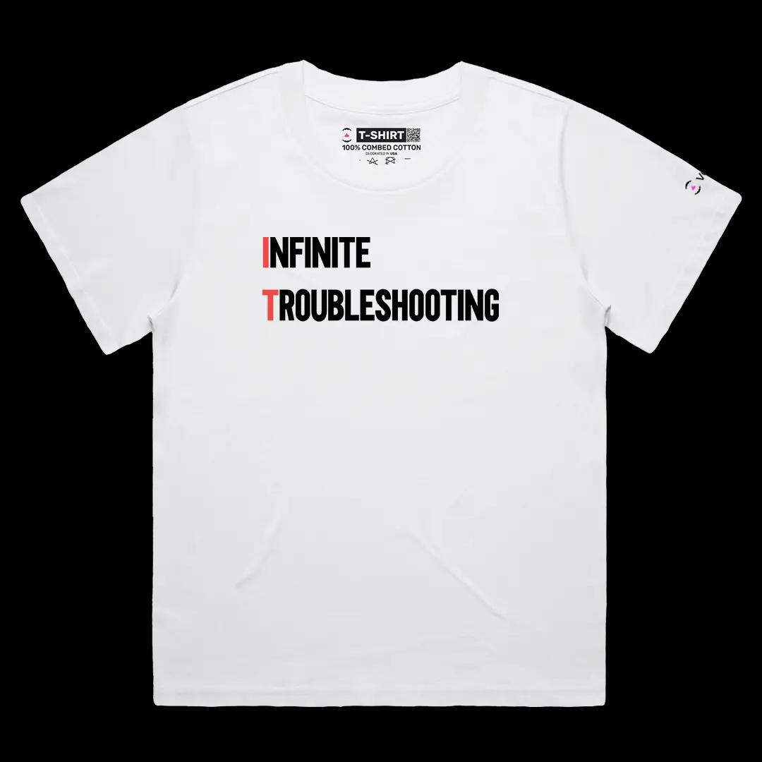 VOICEART White Female Loose Infinite Troubleshooting Funny Meme Tee Short Sleeve Combed Cotton T-Shirt for Men and Women