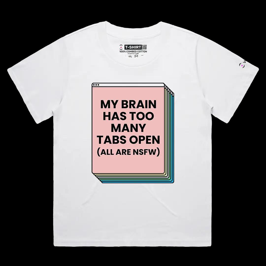 VOICEART White Female Loose My Brain Has Too Many Tabs Open Funny Meme Tee IT Joke Cotton T-Shirt for Men and Women