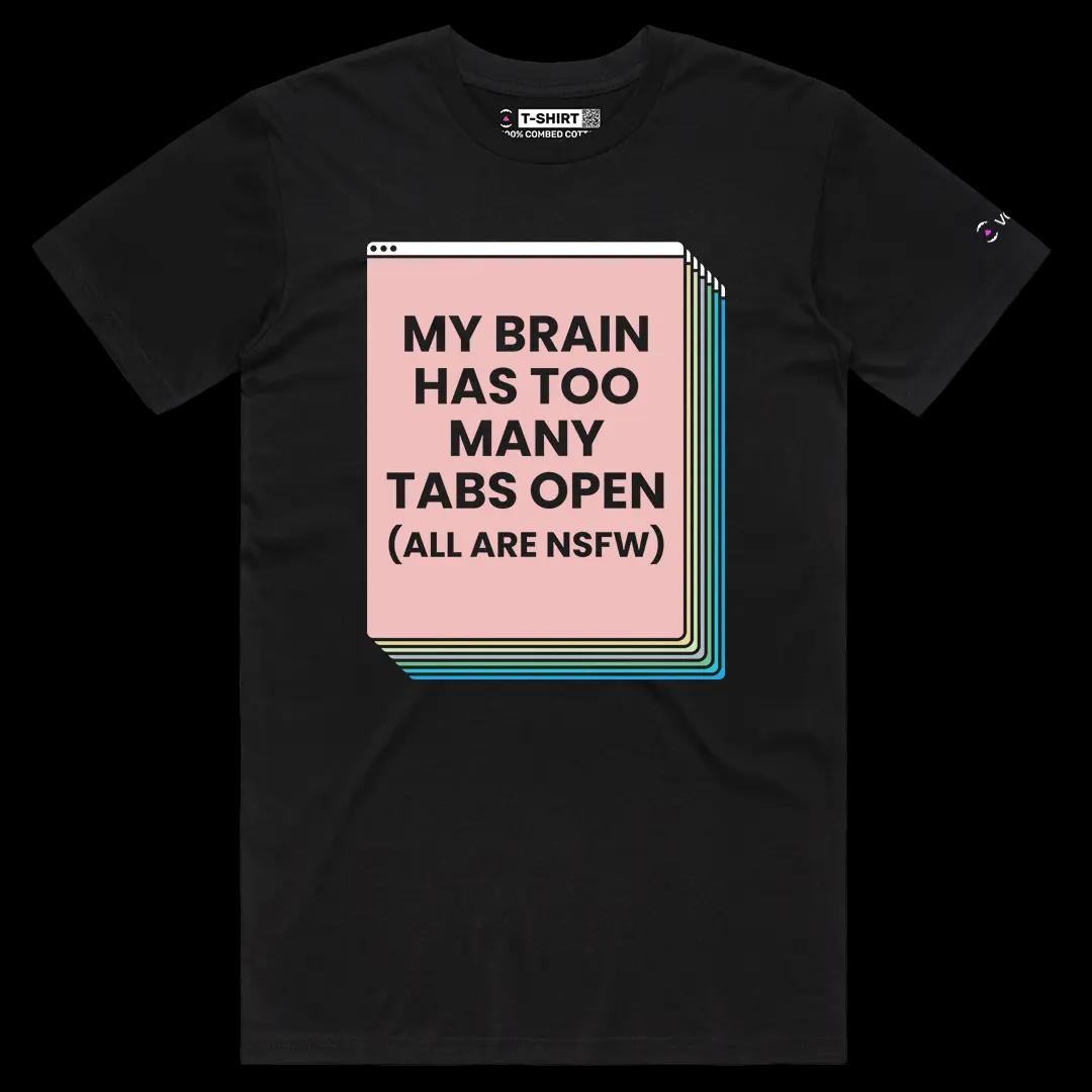 VOICEART Black Male Regular My Brain Has Too Many Tabs Open Funny Meme Tee IT Joke Cotton T-Shirt for Men and Women